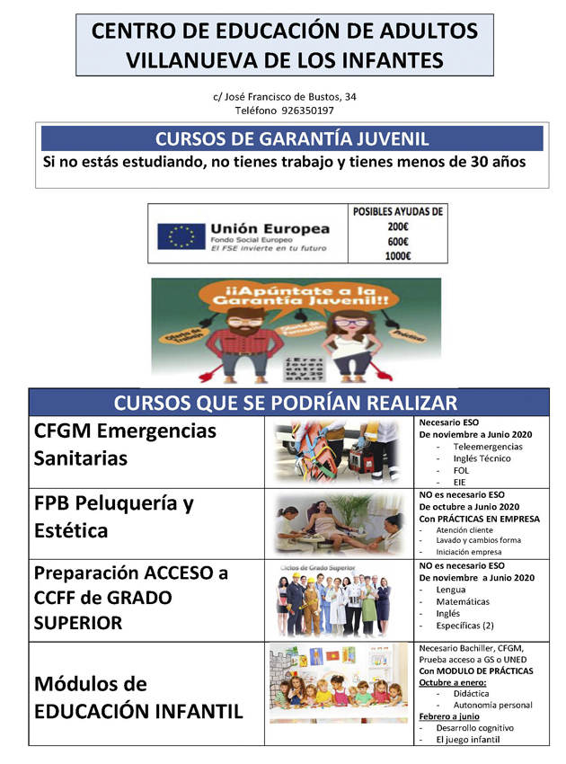 El CEPA ‘Miguel de Cervantes’ informará sobre los cursos de Garantía Juvenil